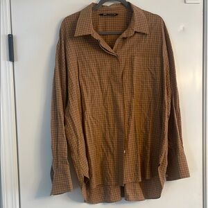 Zara Mustard Checkered Button-Up Shirt